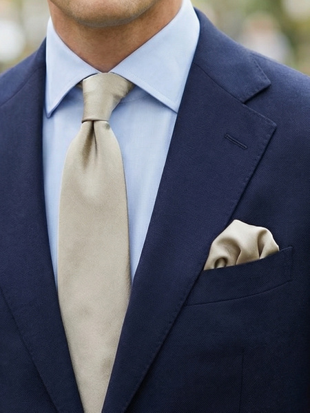 Greige krawat satynowy zestaw z poszetką