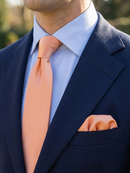 Cravatta in raso albicocca & fazzoletto da taschino