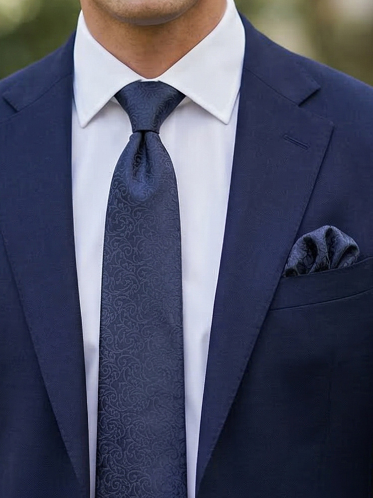 Navy silk tie & hanky Lusso