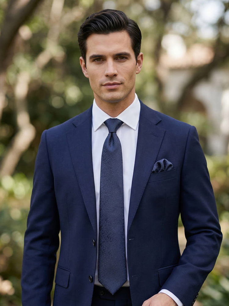 Navy silk tie & hanky Lusso