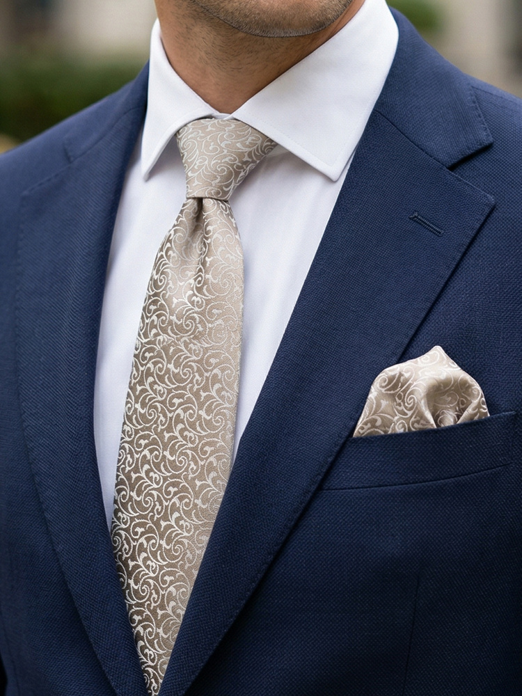 Guldbeige sidenslips & näsduk Lusso