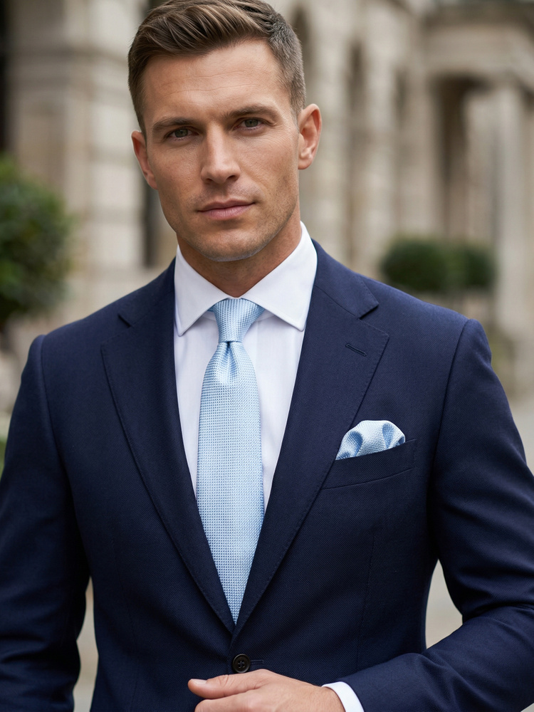 Ljusblå grenadinslips & näsduk