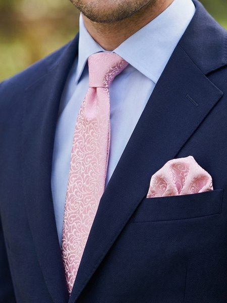 Light pink silk skinny tie & hanky Lusso