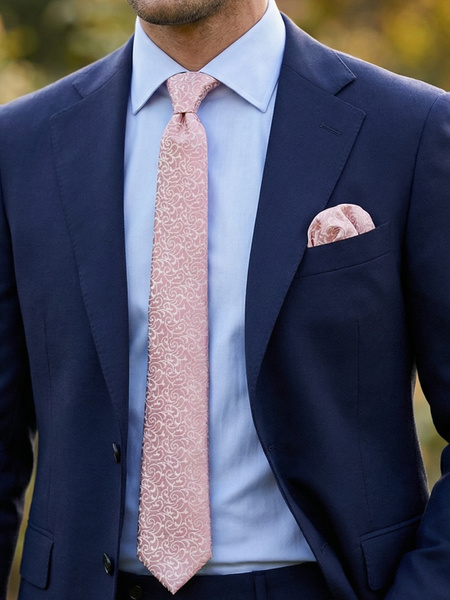 Old pink silk skinny tie & hanky Lusso