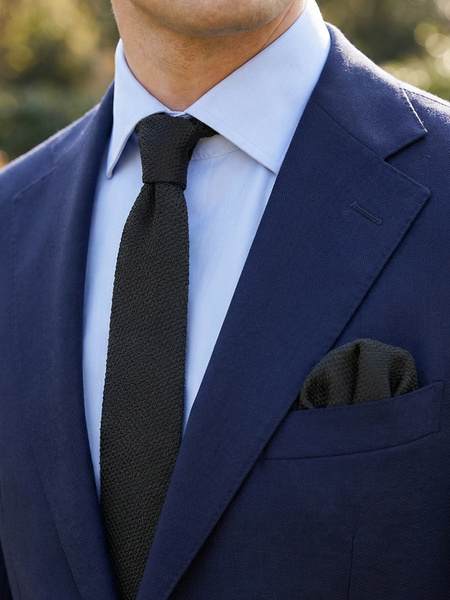 Black silk grenadine skinny tie & hanky
