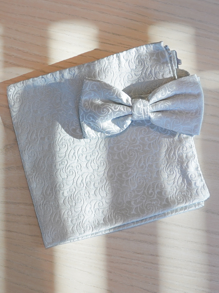 Lys sølv silkebutterfly & lommeklud Lusso