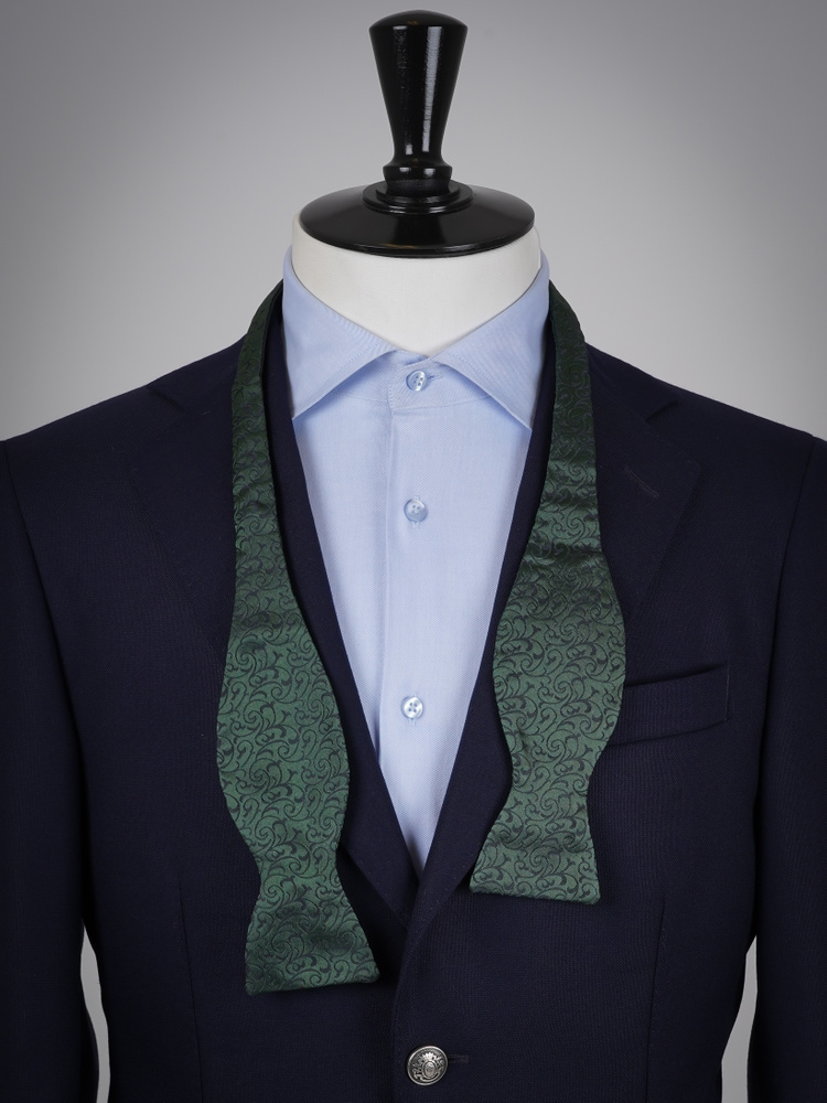 Dark green silk bow tie & hanky Lusso