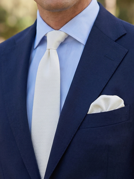 Ivory white cashmere grenadine skinny tie & hanky