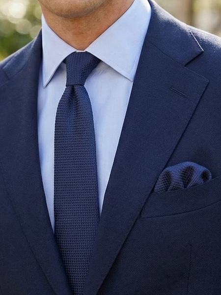 Navy cashmere grenadine skinny tie & hanky
