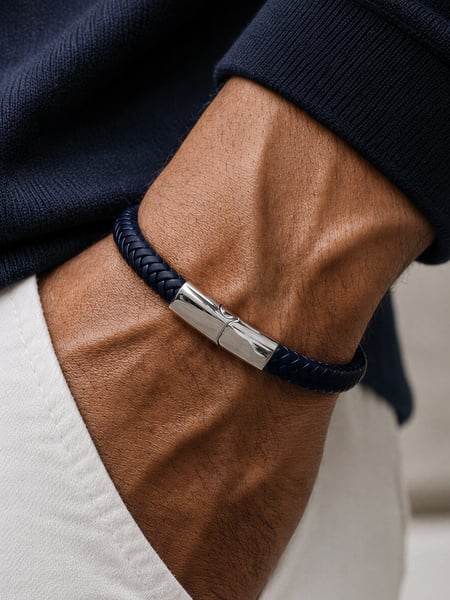 Mörkblå Läderarmband Prestige