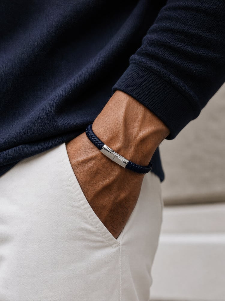 Mörkblå Läderarmband Prestige