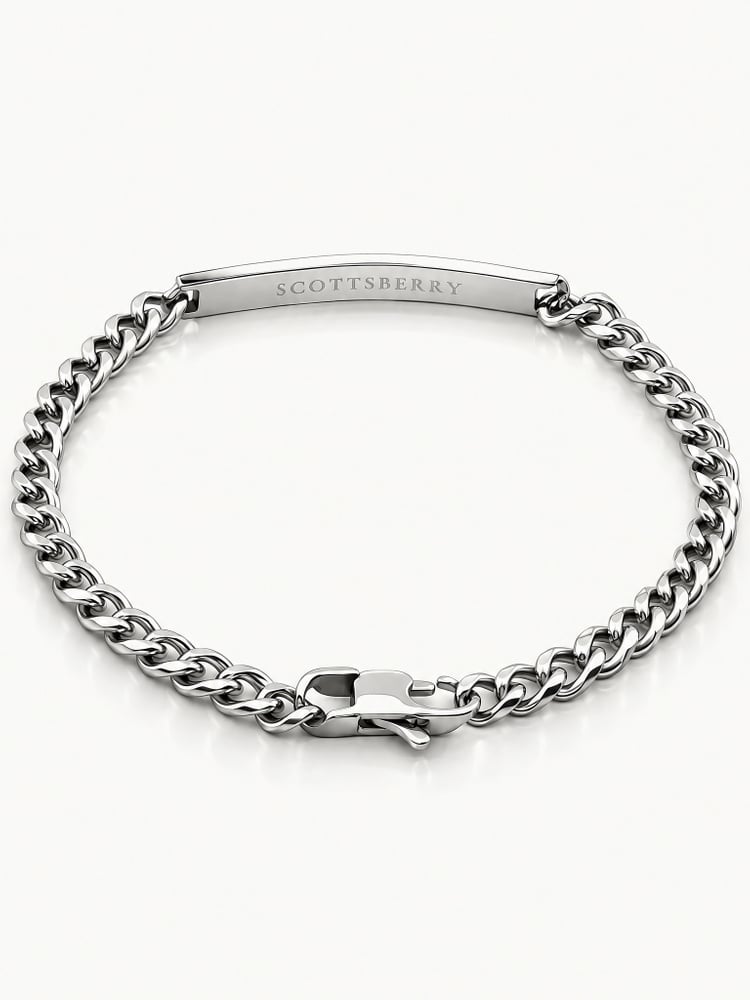 Plaque armbånd | Sølvfarvet rustfrit stål