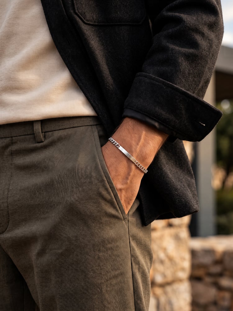 Plaque armbånd | Sølvfarvet rustfrit stål