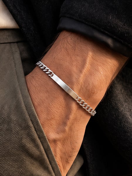 Plaque armbånd | Sølvfarvet rustfrit stål