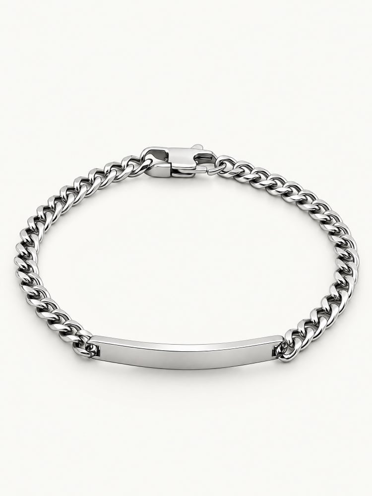 Plaque armbånd | Sølvfarvet rustfrit stål
