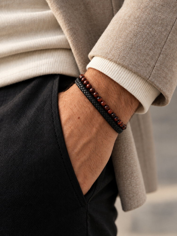 Black leather & Tiger Eye bracelet fusion