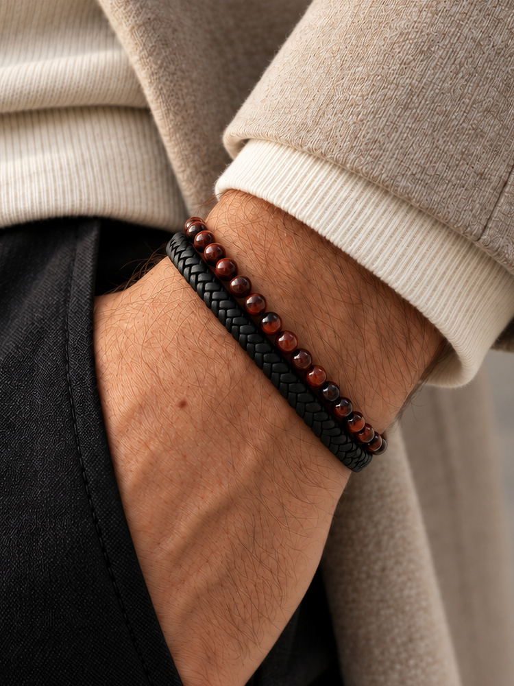 Black leather & Tiger Eye bracelet fusion