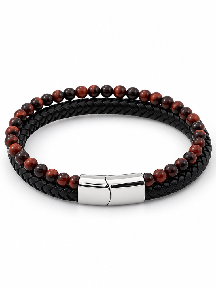 Black leather & Tiger Eye bracelet fusion