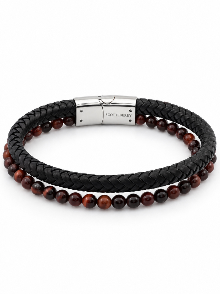 Black leather & Tiger Eye bracelet fusion
