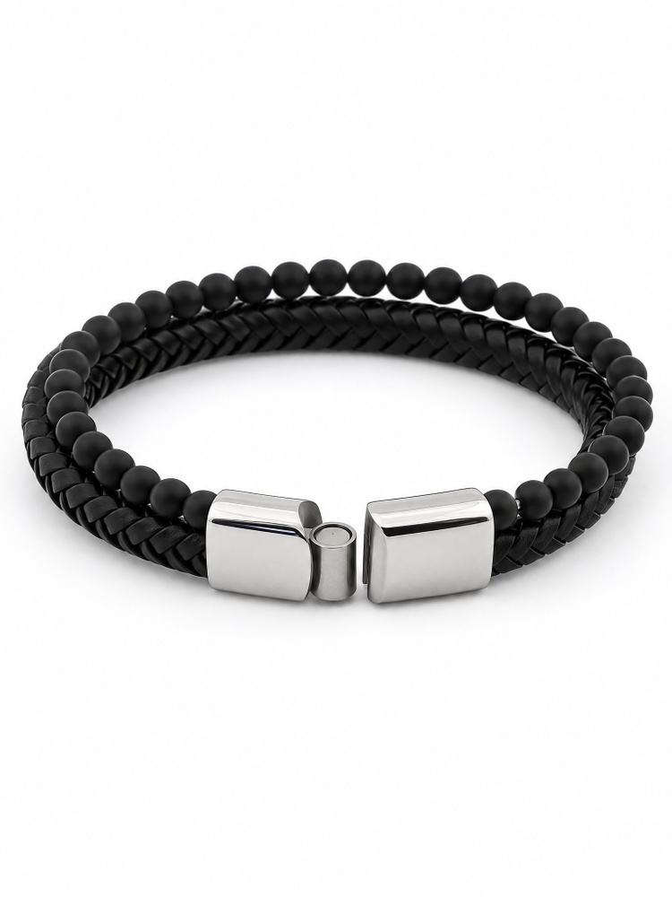 Black leather & Onyx bracelet fusion