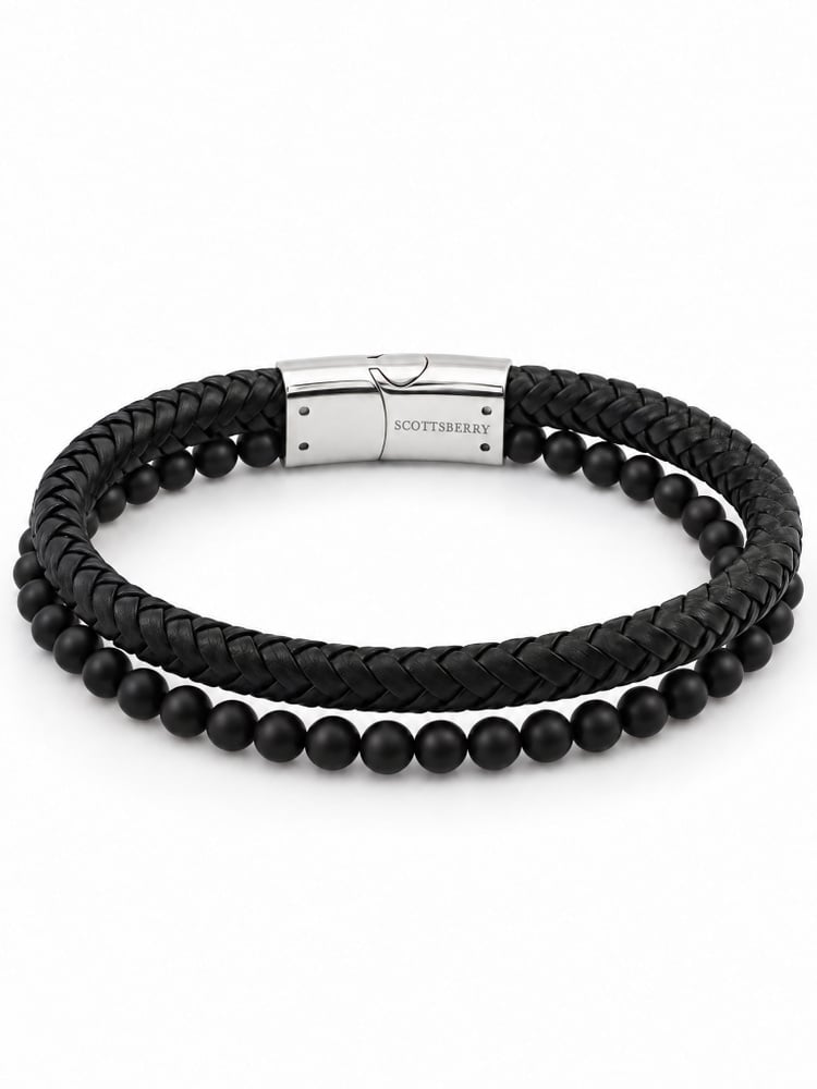 Black leather & Onyx bracelet fusion