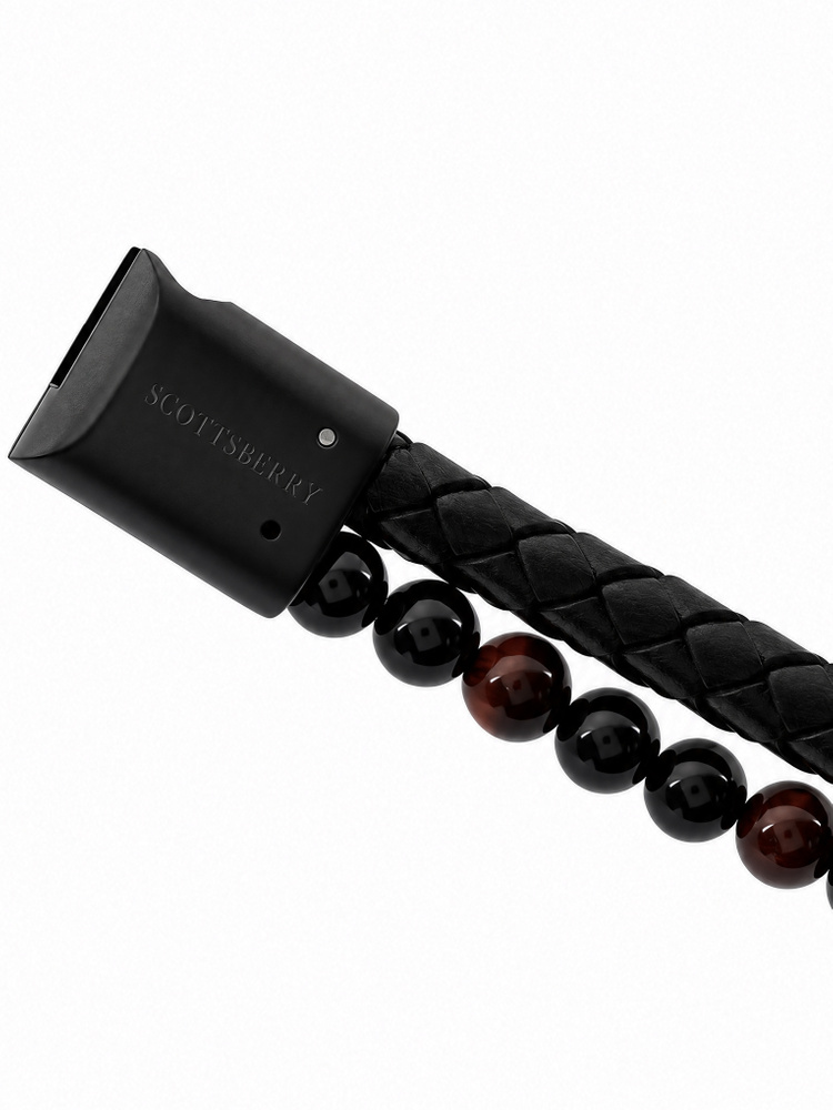 Black Leather & Tiger Eye Bracelet Grand Fusion