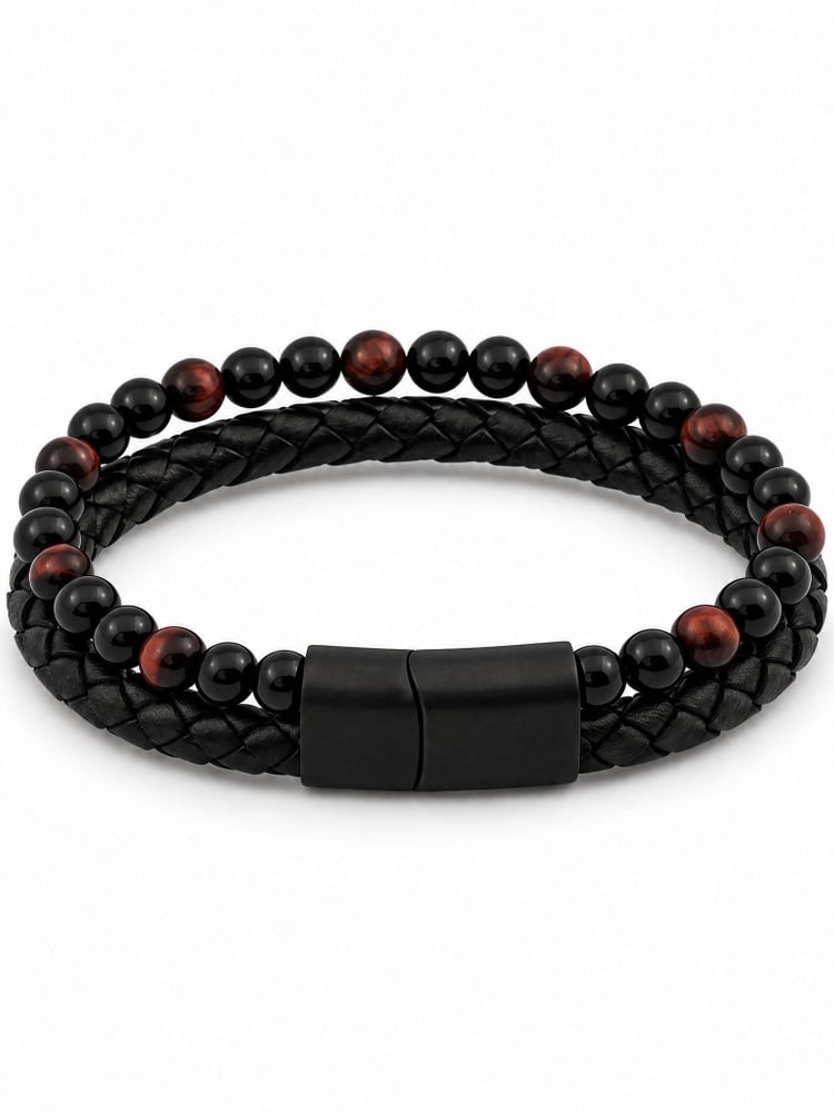 Black Leather & Tiger Eye Bracelet Grand Fusion