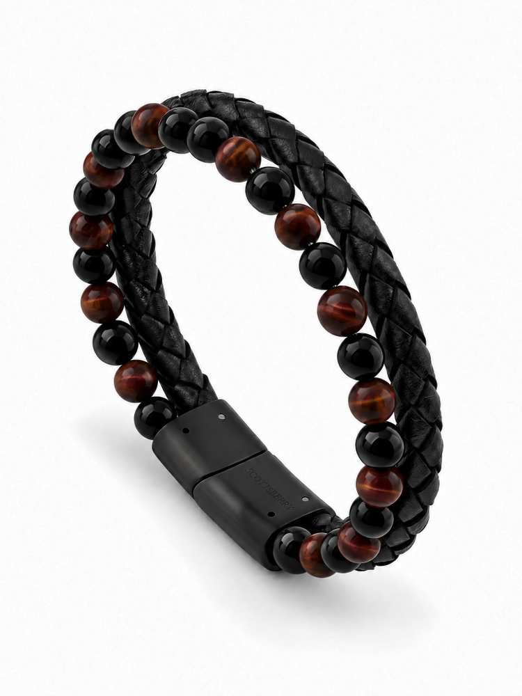 Black Leather & Tiger Eye Bracelet Grand Fusion