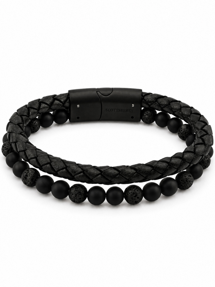 Black Leather & Lava Stone Bracelet Grand Fusion