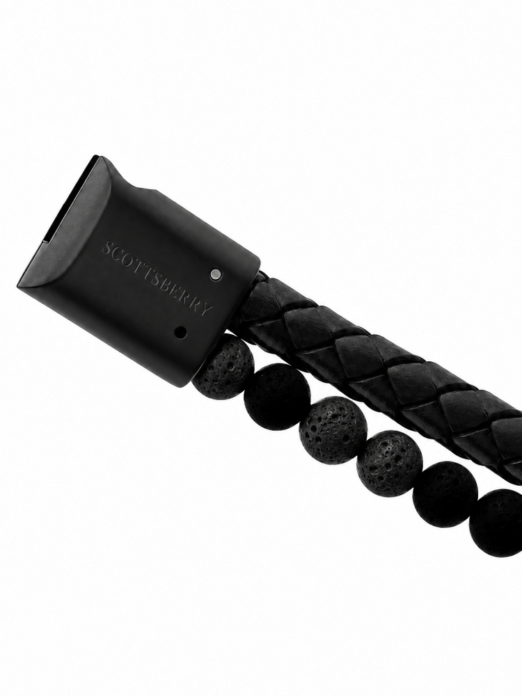 Black Leather & Lava Stone Bracelet Grand Fusion