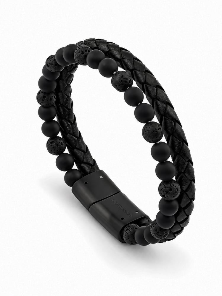 Black Leather & Lava Stone Bracelet Grand Fusion