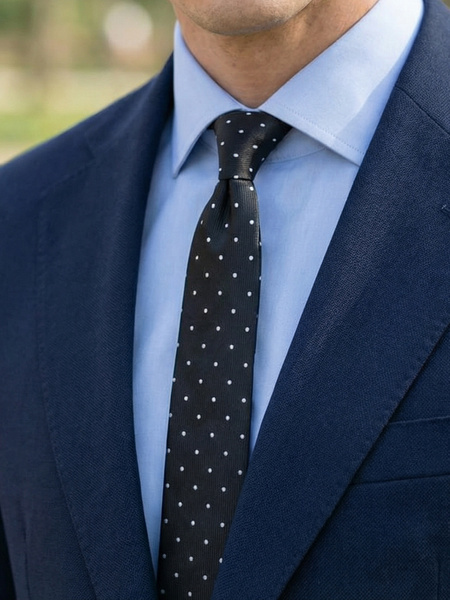 Smal svart prikket slips