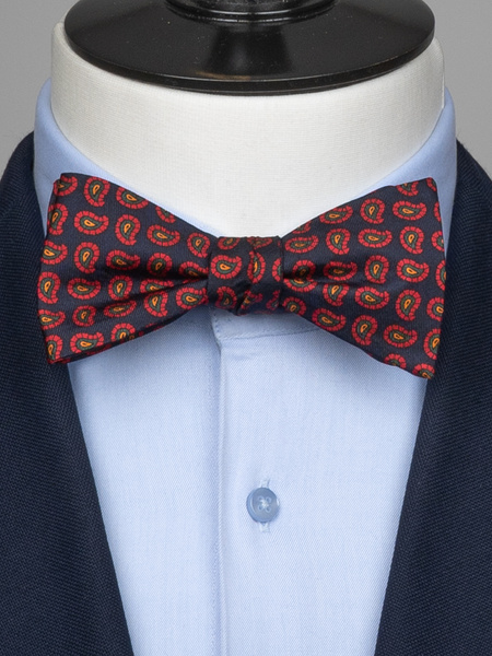 Self-tie navy paisley bow tie