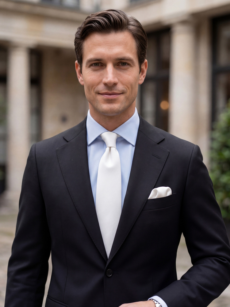 Hvidt slips & lommeklud