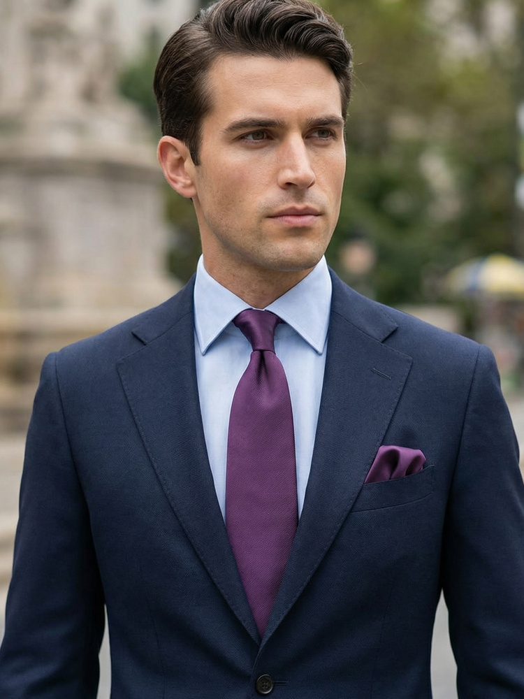 Dark purple tie & hanky