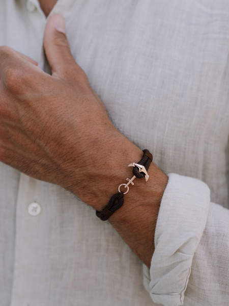 Dark Brown Bracelet Nautical Braid Rose Gold