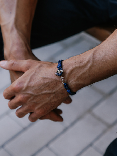 Midnight Blue Bracelet Nautical Braid Silver