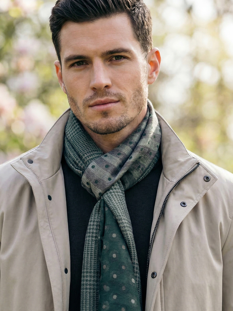 Mørkegrønn italiensk skjerf i bomull og silke