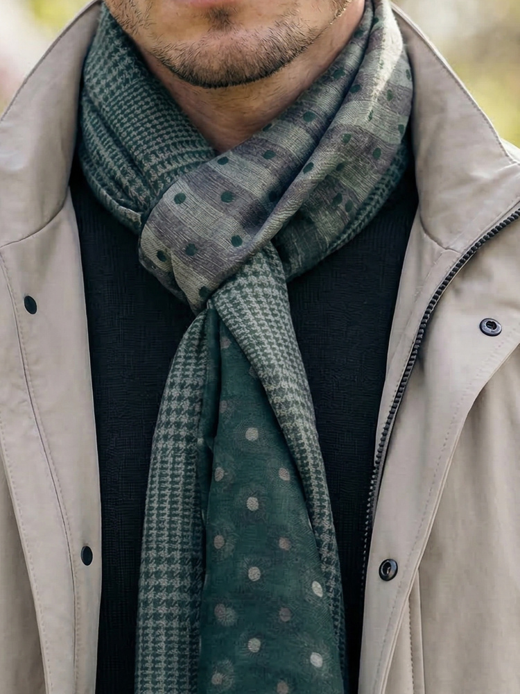Mørkegrønn italiensk skjerf i bomull og silke
