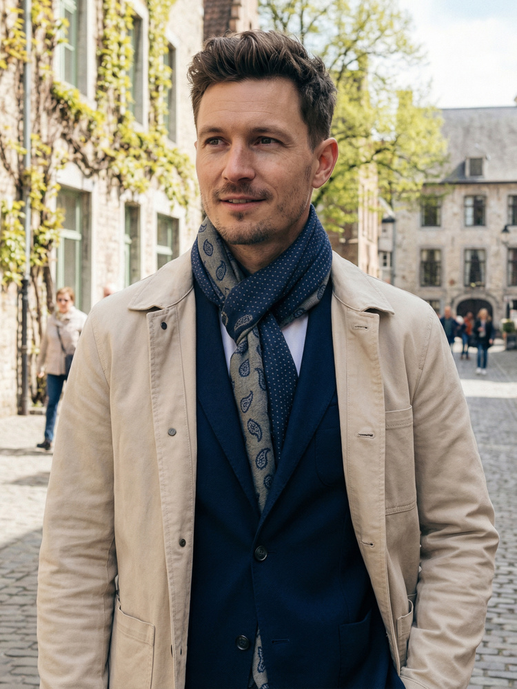 Italienischer Schal Trento aus Baumwolle und Seide