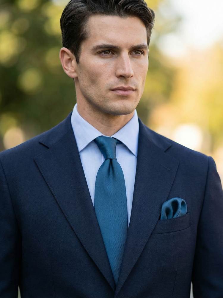 Dunkelblaue Krawatte & Einstecktuch