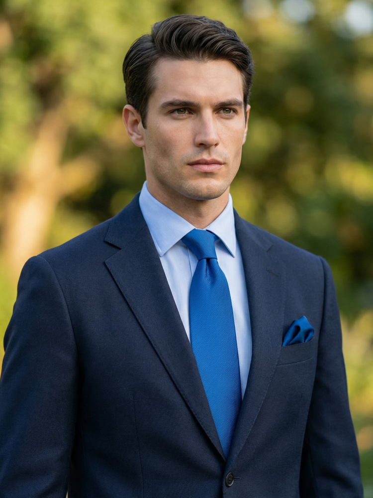 Blaue Krawatte & Einstecktuch