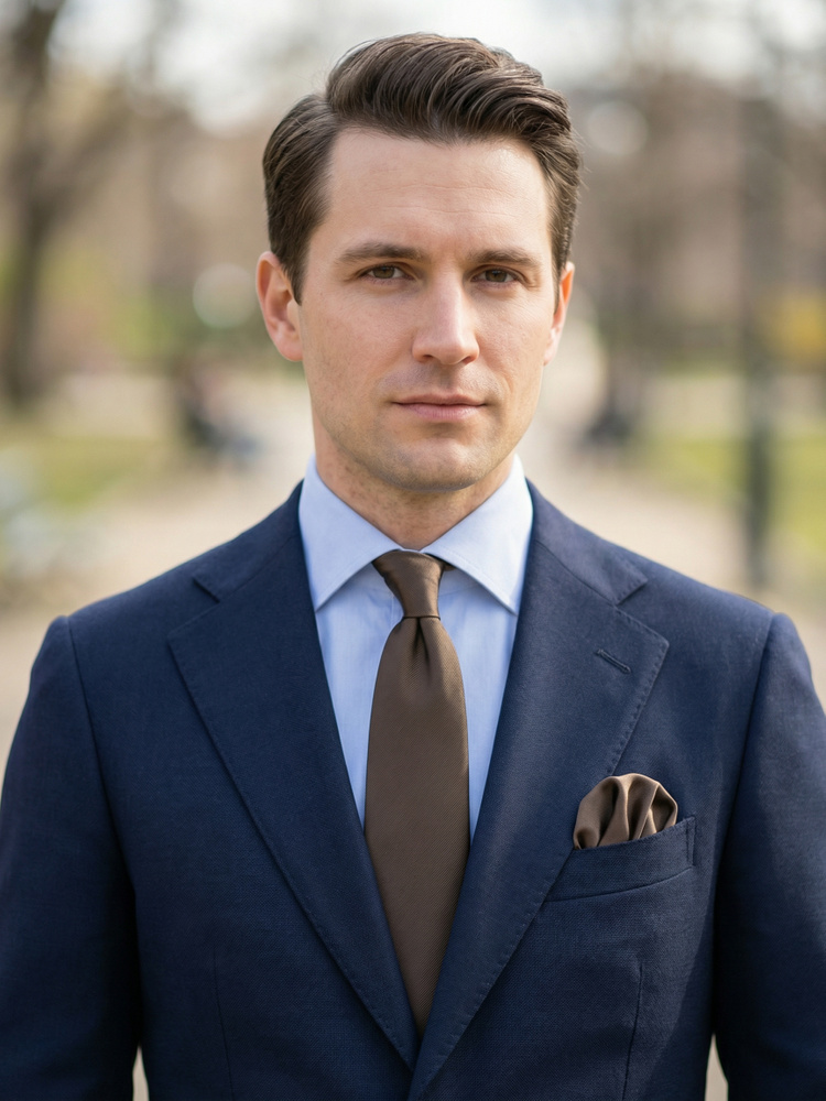 Cravatta marrone scuro & pochette da taschino