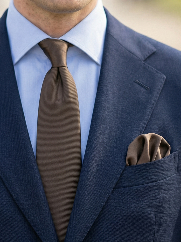 Cravatta marrone scuro & pochette da taschino