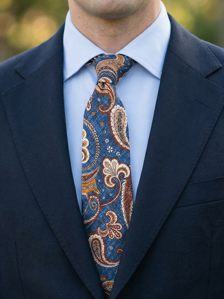Dunkelblaue Paisley Krawatte Toscana
