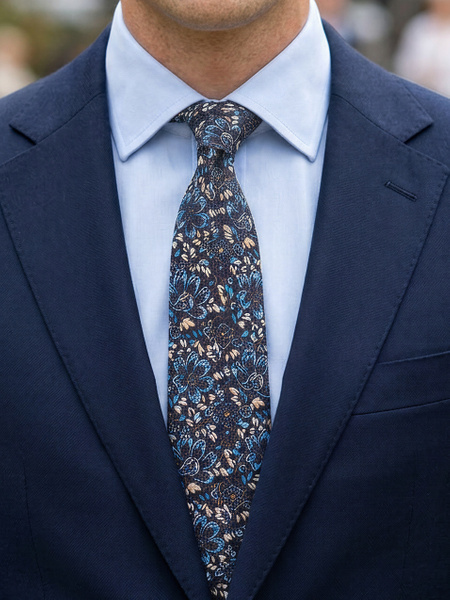 Dunkelblaue geblümte Krawatte Fiori
