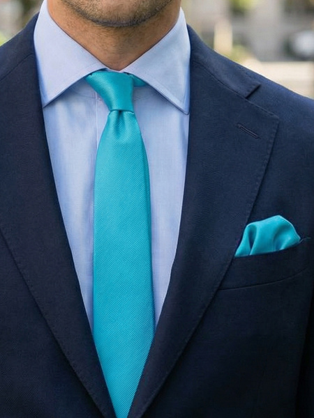 Smalt turkis slips & lommeklud