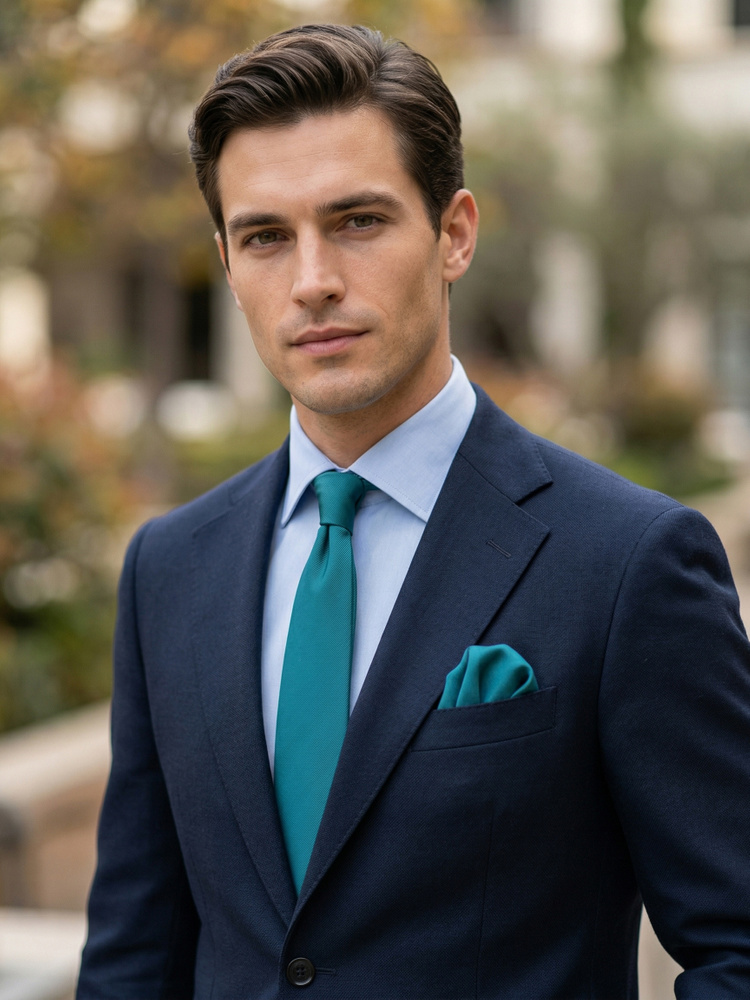 Τιρκουάζ γραβάτα και μαντήλι τσέπης