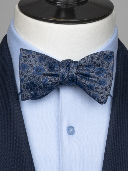Self-tie grey floral bow tie anemone