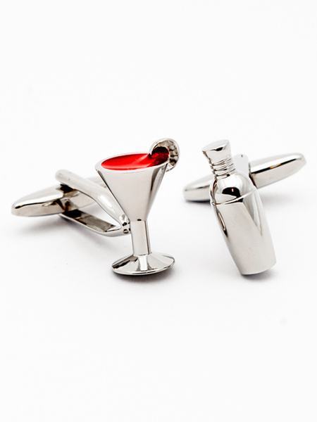 Cufflinks cocktail glass and liquor bottle